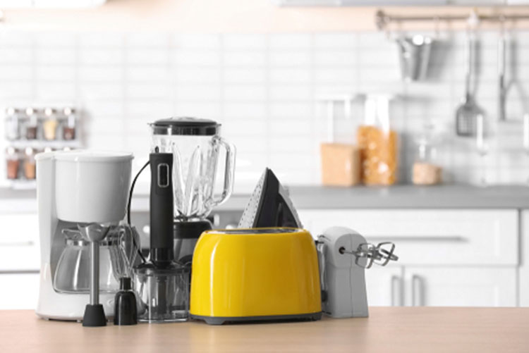 Picture of kitchen appliances such as a blender, toaster, and coffee maker