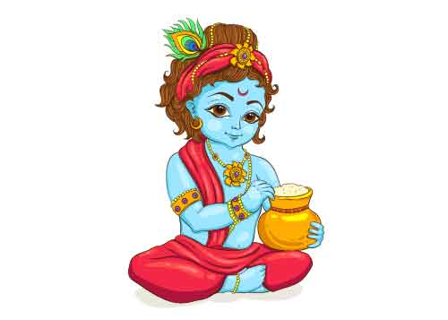 Krishna sitting with a pot of butter!